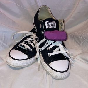 Converse All Star Women US10 Low Chuck Taylor Black & White Double Tongue Purple